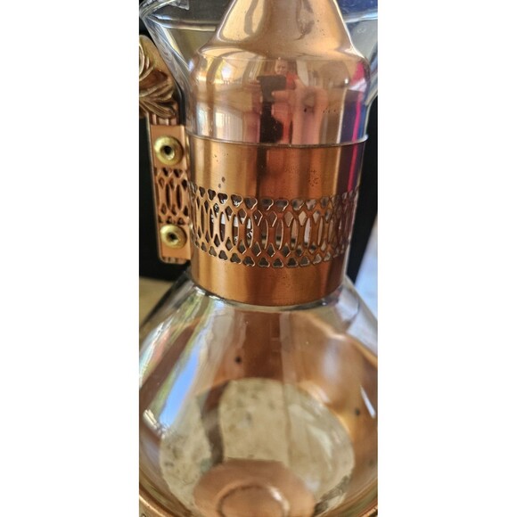 Vintage Copper Brass Coffee Carafe Glass Pot with Warmer & Stand - Picture 5 of 7